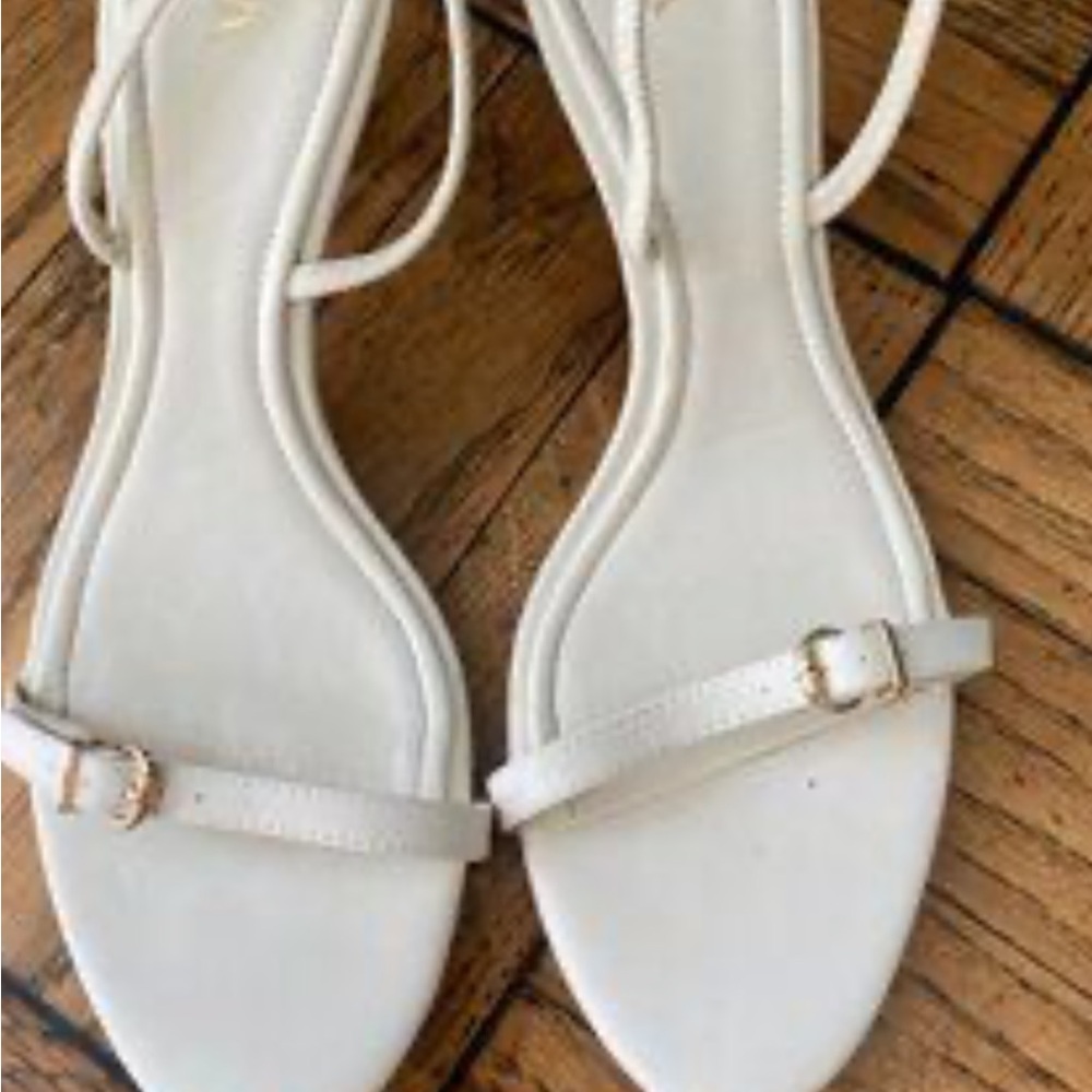 Zara White Strappy Flat Sandals with Gold Buckles